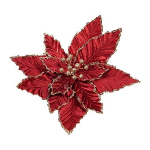 Poinsettia Clip On - Burgundy Gold Edge