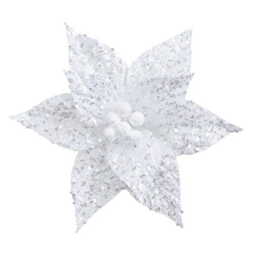 Poinsettia Clip On Pearl Leaves White