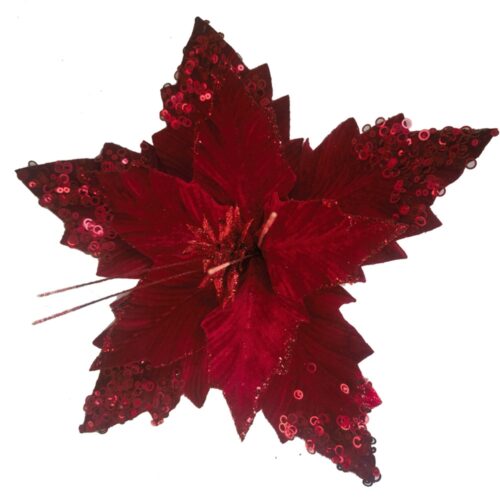 Poinsettia Clip On -  Red with Sequin