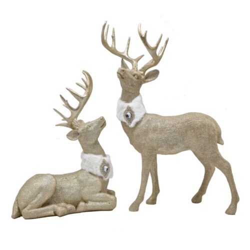 Deer with Scarf Champagne Set of 2