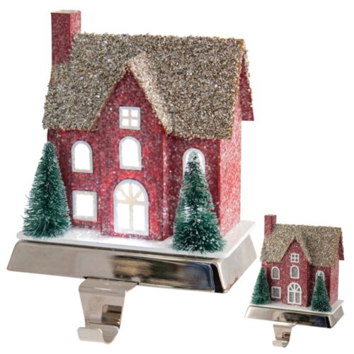 Stocking Holder LED House Red