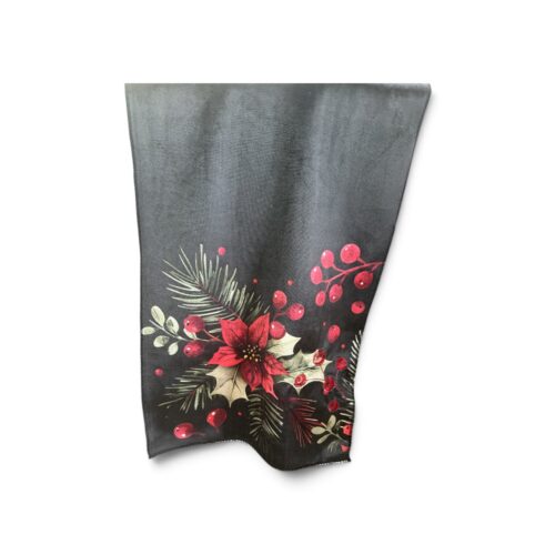 Velvet Table Runner - Poinsettia with Red Berries