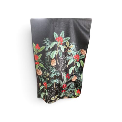 Velvet Table Runner, Black with Decorted Ends