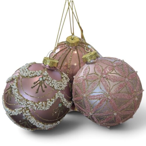 Bauble- Embellished Pink, 3 Asst