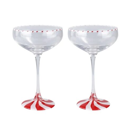 Candy Cane Coupe Glasses, Set 2