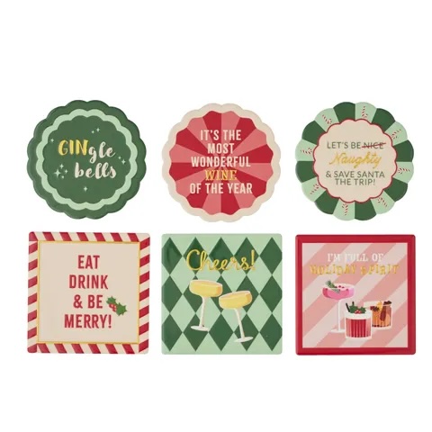 Ceramic Coasters, Christmas Cocktails, 6 Ast
