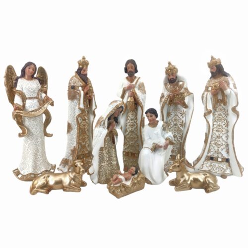 Christmas Nativity, Set of 10, Champagne/ White