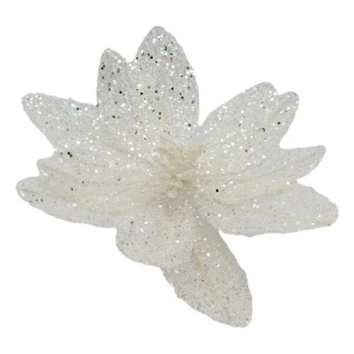 Flower on Stem White Glitter