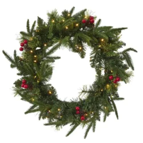 LED Pine Wreath with Cones & Berries