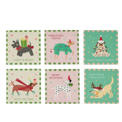 Ceramic Coasters, Holiday Dogs, 6 Asst