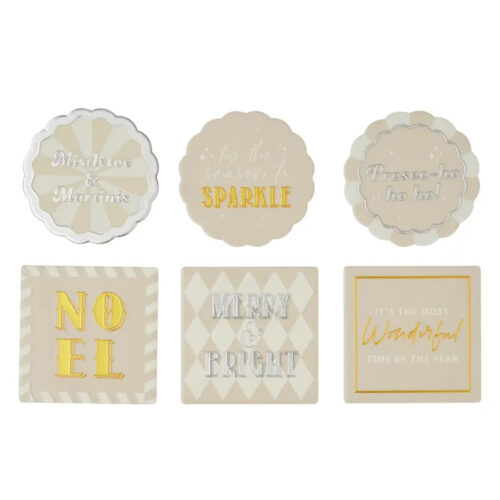 Ceramic Coasters, Merry Sparkle, 6 Asst