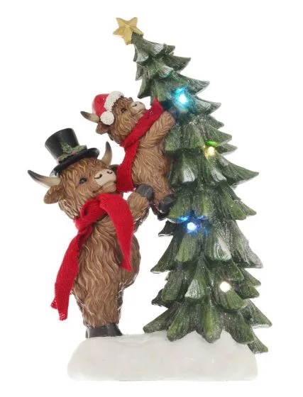 Highland Cows Holding up a Xmas Tree- LED