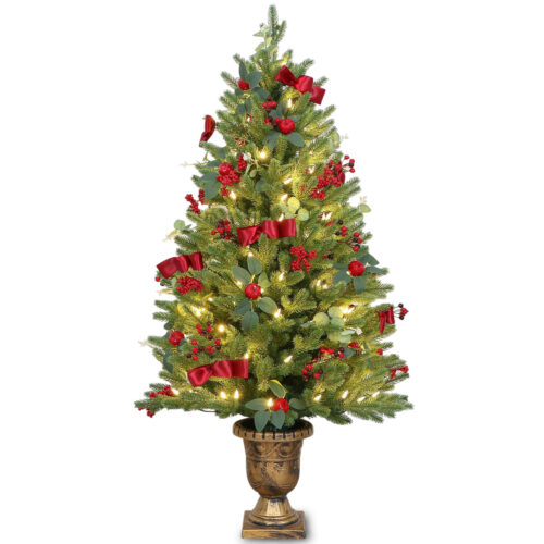 Potted Tree with Leaves & Berries, LED Lights
