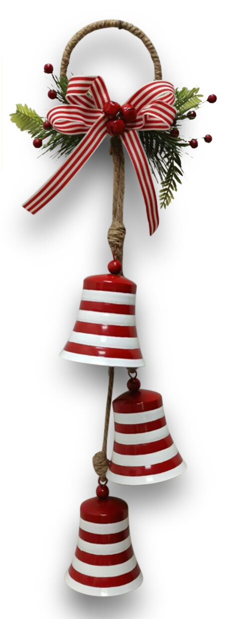 Door Hanger,  Striped Red/White Bells