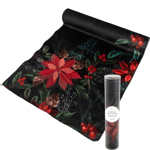 Table Runner Velvet Poinsettia Holly