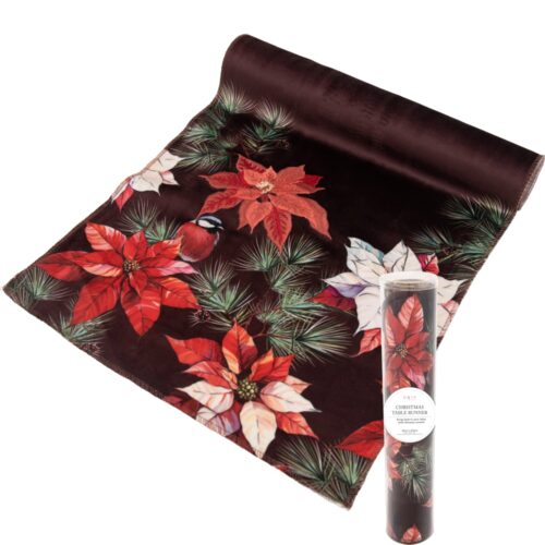 Table Runner Velvet Poinsettia Red & White