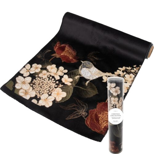 Table Runner Velvet White Flower & Bird
