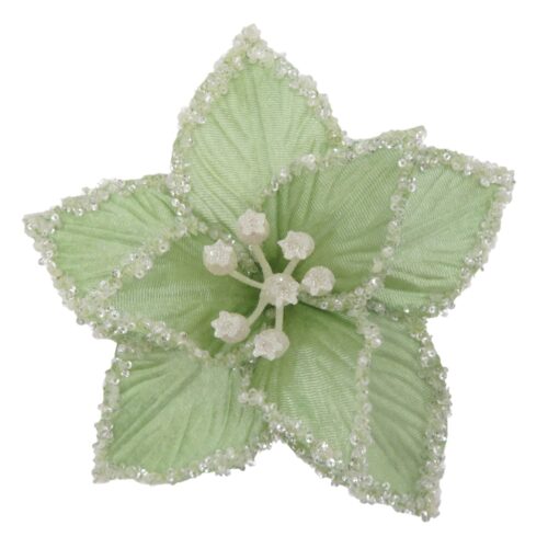 Poinsettia Clip On - Crusted Edge Light Mint