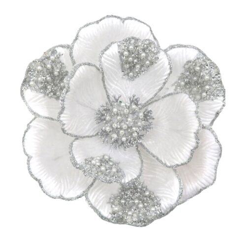 Magnolia Clip On - Beaded Petal Silver