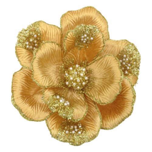 Magnolia Clip On - Beaded Petal Gold
