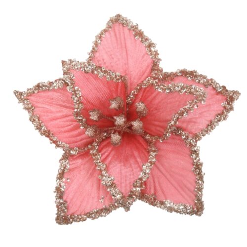 Poinsettia Clip On Pink with Glitter Edge