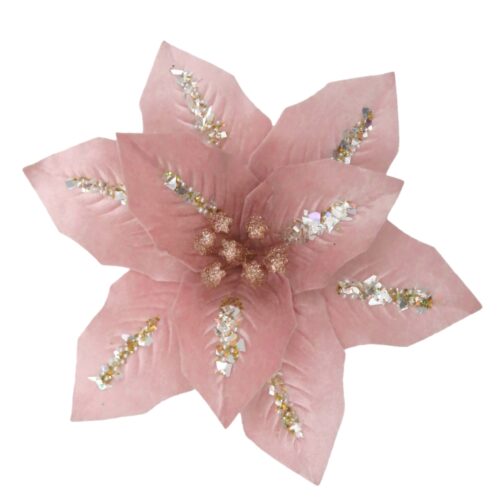 Poinsettia Clip on - Musk Pink Champagne Stripe