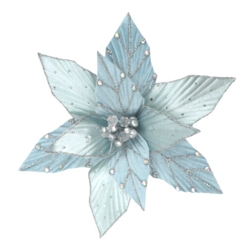 Poinsettia Clip On - Sky with Diamontes
