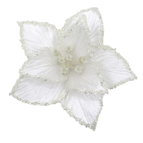 Poinsettia Clip On - Crusted Edge White