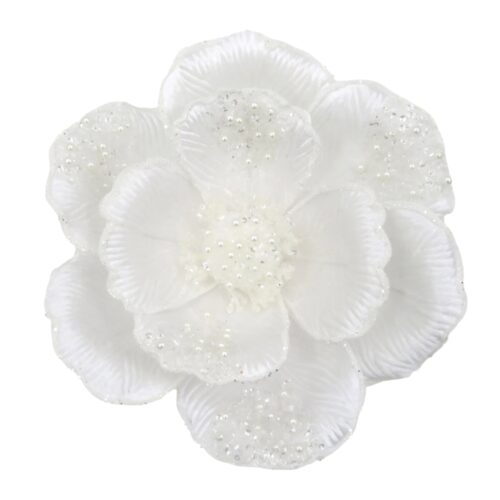 Magnolia  Clip On - Beaded Petal White