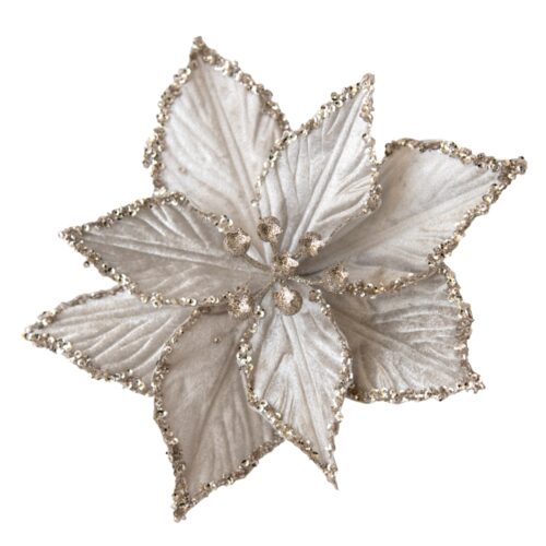 Poinsettia Clip On Silver Crusted Edge