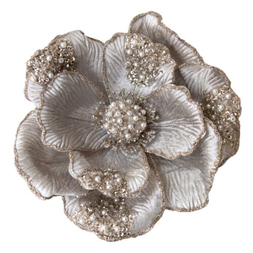 Magnolia Clip On Beaded Petal Soft Taupe