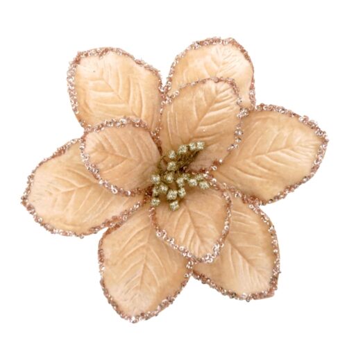 Poinsettia Clip On - Tan Gold Glitter Edge