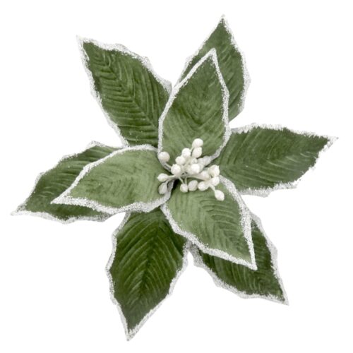 Poinsettia Clip On  Green with White Edge