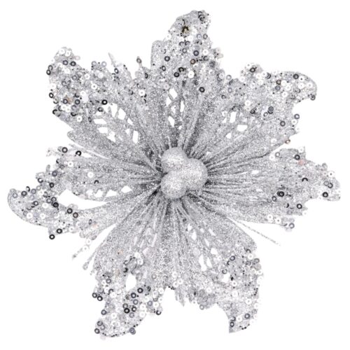 Poinsettia Clip On - Outline Silver