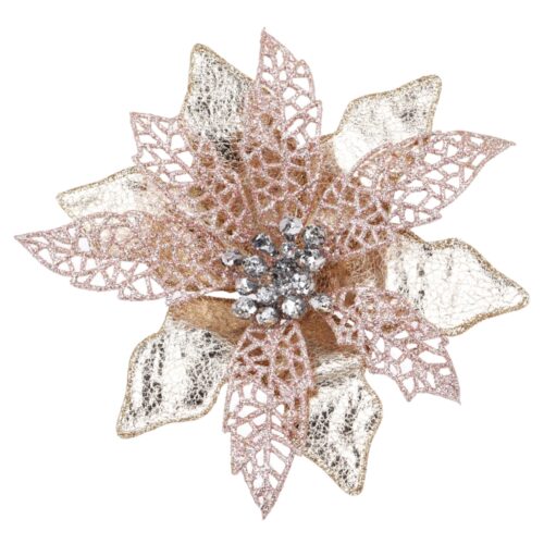 Poinsettia Clip On -  Pink with Gold Leaf