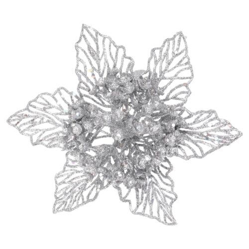 Poinsettia Clip On - Skeleton Silver