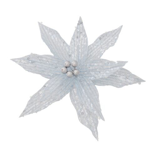 Poinsettia Clip On -  Sky Silver Centre