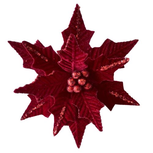 Poinsettia Clip On Red Sequin Stripe