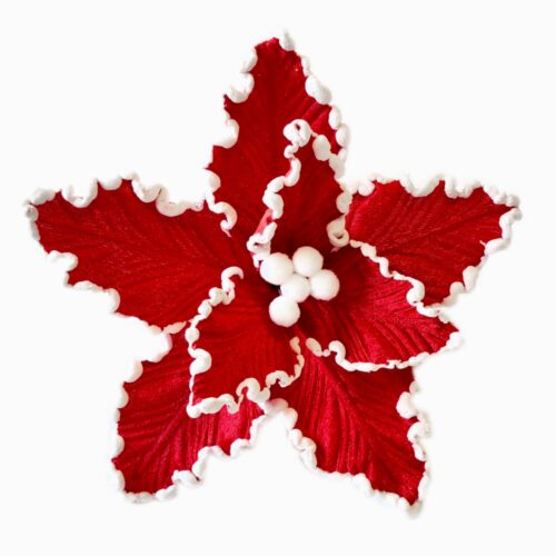 Poinsettia Clip On -  Red White Jagged Edge