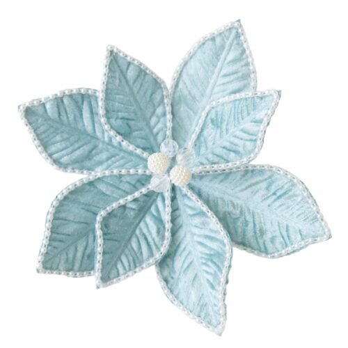 Poinsettia Clip On  - Blue White Pearl