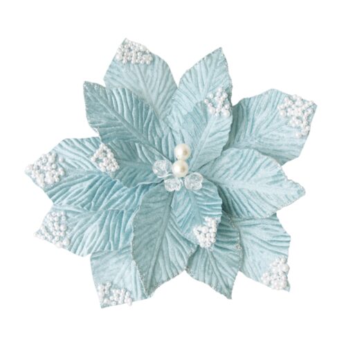 Poinsettia Clip On - Blue White Bead Tips