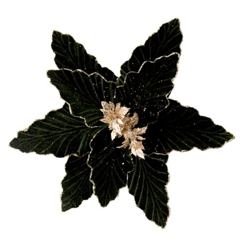 Poinsettia Clip On Green Gold Glitter Edge