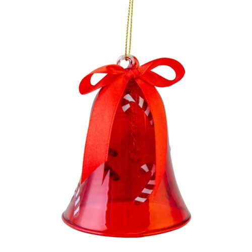 Red Bell with Candy Canes Hanging Ornament