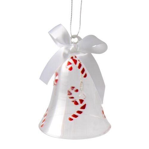 White Bell with Candy Canes Hanging Ornament