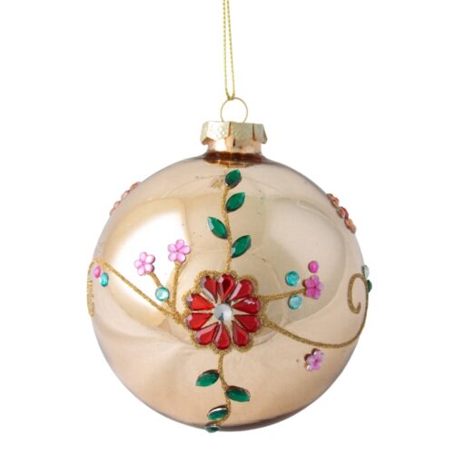 Bauble - Champagne with Jewelled Flowers