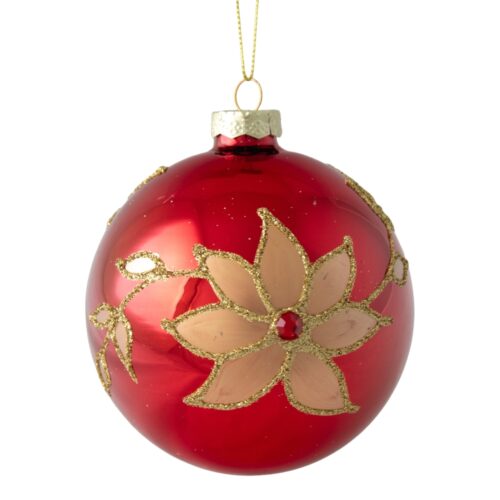 Bauble Red with Gold Poinsetta