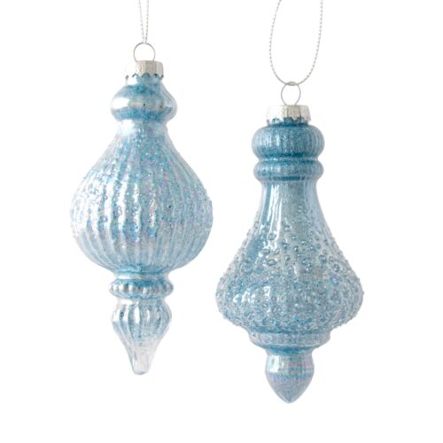 Finial Ribbed Hanging Ornament Sky Pearl 2 Asst