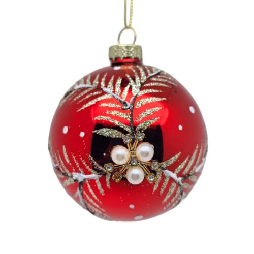Bauble Red with Etched Pinecone