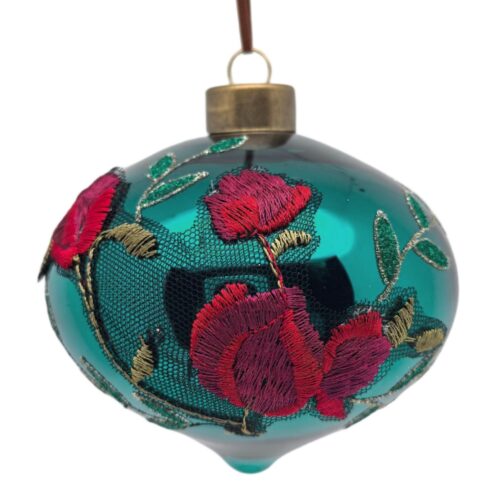 Bauble - Green with Red Rose Sultan