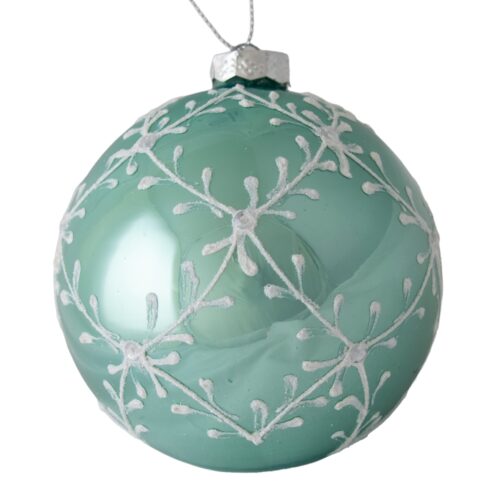 Bauble - Sky Blue with White Vine